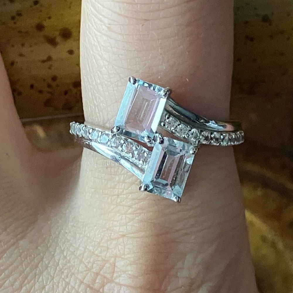 Natural Aquamarine Sterling Silver Ring Size 9
